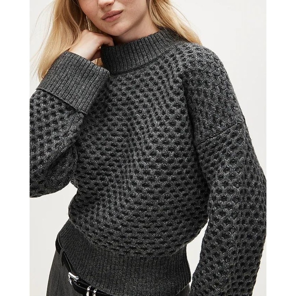 NEW J Crew‎ Womens Honeycomb Lambswool Sweater Wool Quiet Luxury Gray Size XS